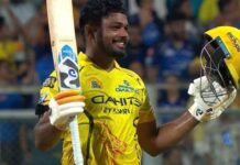 संजू सैमसन का पांचवां शतक, चेन्नई सुपर किंग्स ने वानखेड़े स्टेडियम में बनाए 207 रन